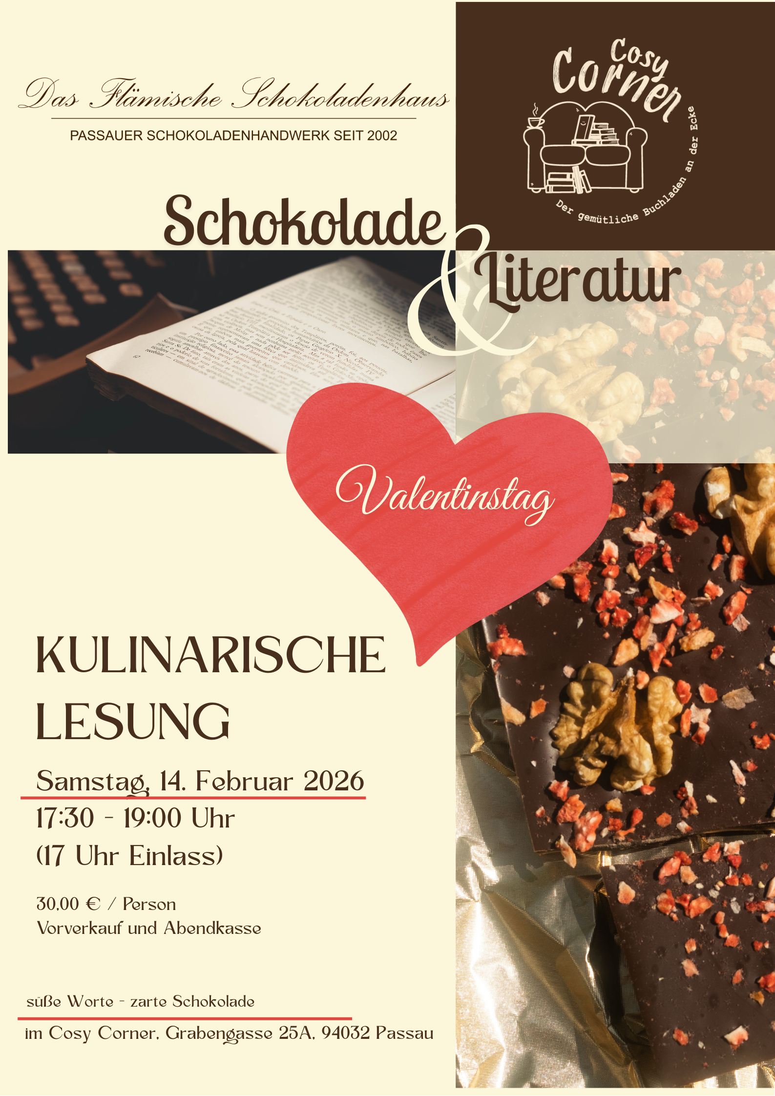 Valentinstag - Kulinarische Lesung "Schokolade & Literatur"